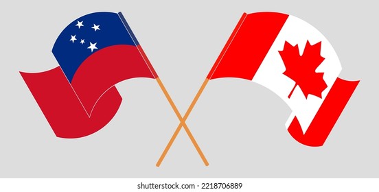 Crossed and waving flags of Samoa and Canada. Vector illustration
