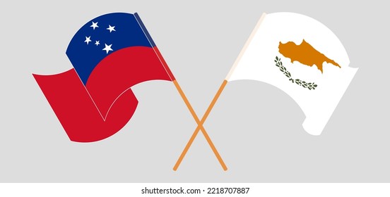 Gekreuzte und wehende Flaggen von Samoa und Zypern. Vektorgrafik
