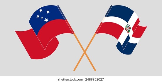 Crossed and waving flags of Samoa and Dominican Republic. Vector illustration
