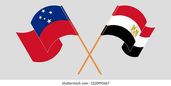 Crossed and waving flags of Samoa and Egypt. Vector illustration

