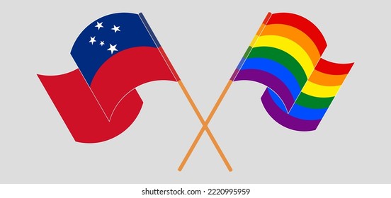 Crossed and waving flags of Samoa and LGBTQ. Vector illustration
