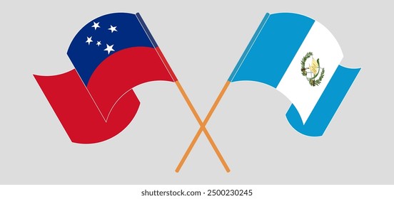 Crossed and waving flags of Samoa and Republic of Guatemala. Vector illustration
