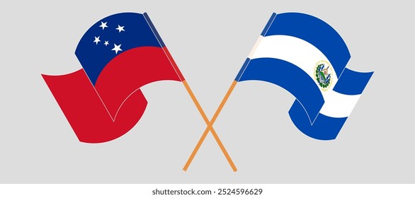 Crossed and waving flags of Samoa and Republic of El Salvador. Vector illustration.
