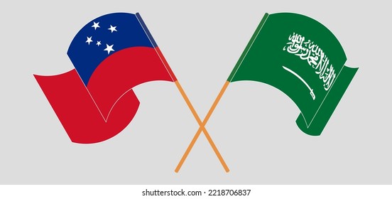 Crossed and waving flags of Samoa and Saudi Arabia. Vector illustration
