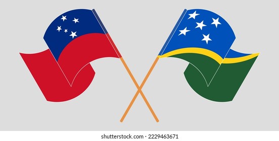 Crossed and waving flags of Samoa and Solomon Islands. Vector illustration
