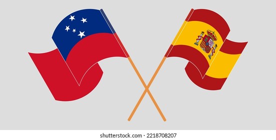 Crossed and waving flags of Samoa and Spain. Vector illustration
