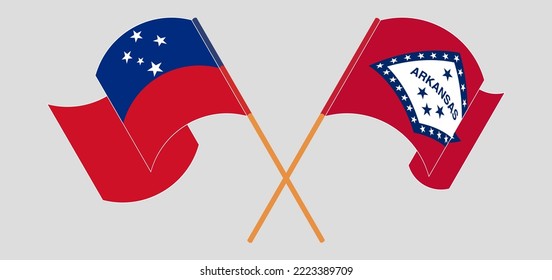 Crossed and waving flags of Samoa and The State of Arkansas. Vector illustration
