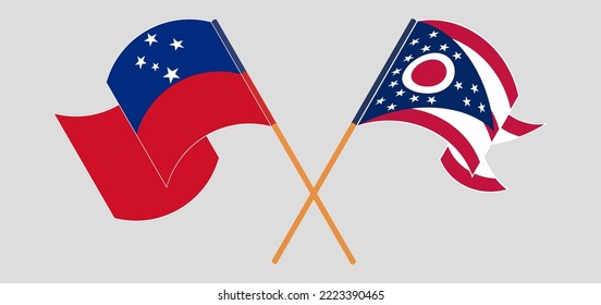 Crossed and waving flags of Samoa and the State of Ohio. Vector illustration
