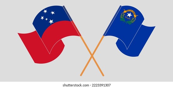 Crossed and waving flags of Samoa and The State of Nevada. Vector illustration
