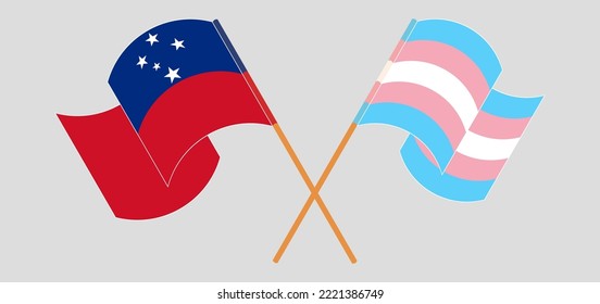 Crossed and waving flags of Samoa and Transgender Pride. Vector illustration
