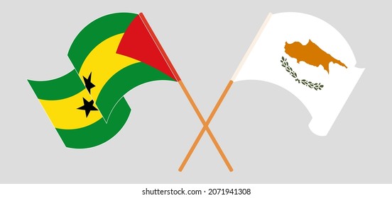 Crossed and waving flags of Sao Tome and Principe and Cyprus