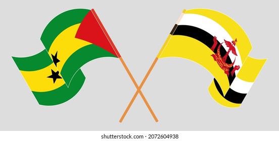 Crossed and waving flags of Sao Tome and Principe and Brunei
