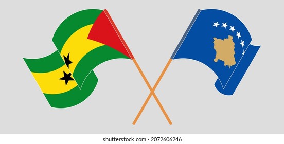 Crossed and waving flags of Sao Tome and Principe and Kosovo