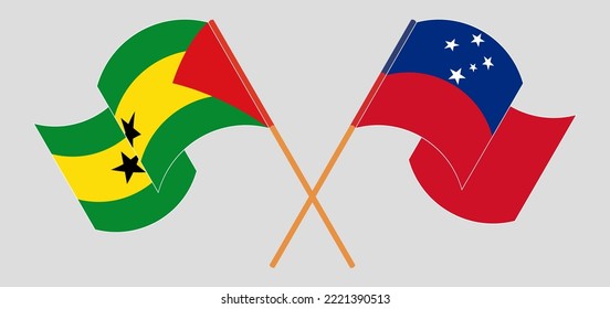Crossed and waving flags of Sao Tome and Principe and Samoa. Vector illustration
