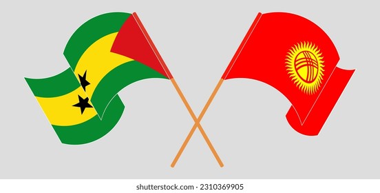 Crossed and waving flags of Sao Tome and Principe and Kyrgyzstan. Vector illustration
