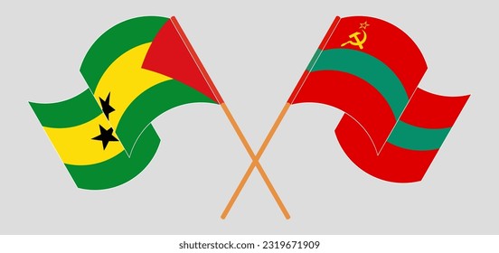 Crossed and waving flags of Sao Tome and Principe and Transnistria. Vector illustration
