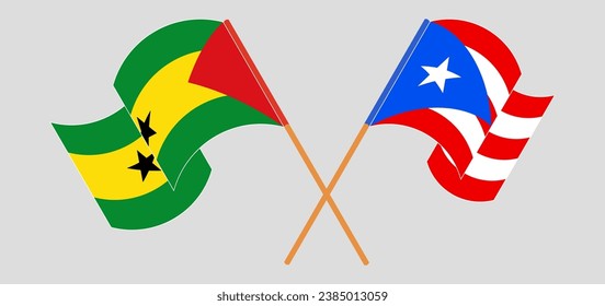 Crossed and waving flags of Sao Tome and Principe and Puerto Rico. Vector illustration
