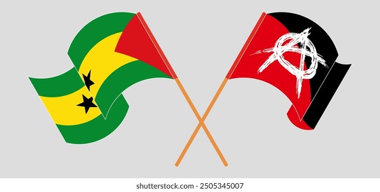 Crossed and waving flags of Sao Tome and Principe and Anarchy. Vector illustration
