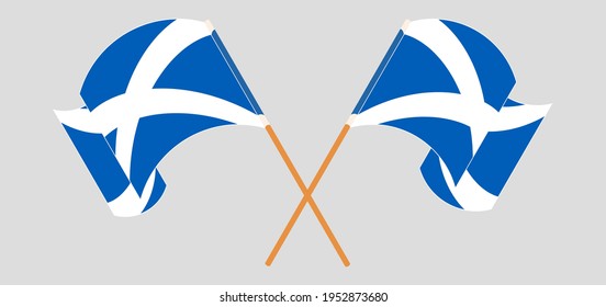 Crossed and waving flags of Scotland