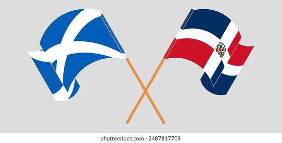 Crossed and waving flags of Scotland and Dominican Republic. Vector illustration
