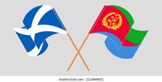 Crossed and waving flags of Scotland and Eritrea. Vector illustration
