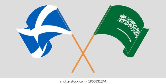Crossed and waving flags of Scotland and the Kingdom of Saudi Arabia