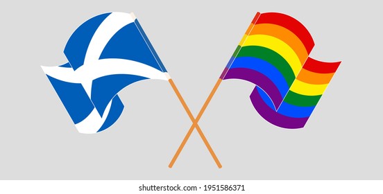 Crossed and waving flags of Scotland and LGBTQ