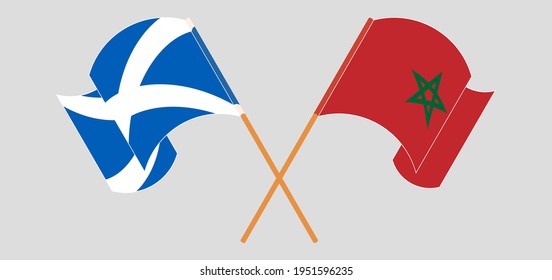 Crossed and waving flags of Scotland and Morocco