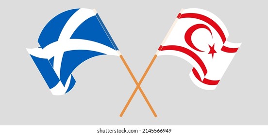Crossed and waving flags of Scotland and Northern Cyprus. Vector illustration
