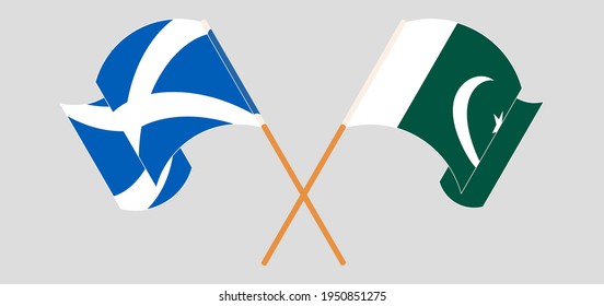 Crossed and waving flags of Scotland and Pakistan