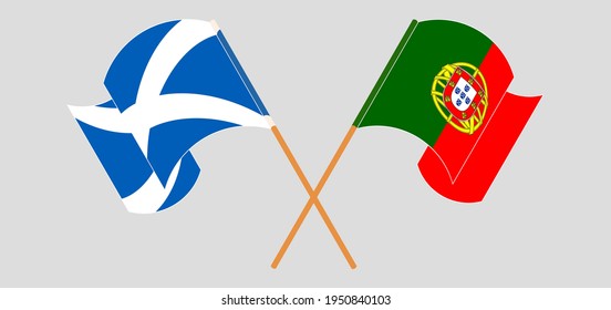 Crossed and waving flags of Scotland and Portugal