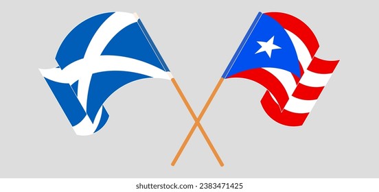 Crossed and waving flags of Scotland and Puerto Rico. Vector illustration
