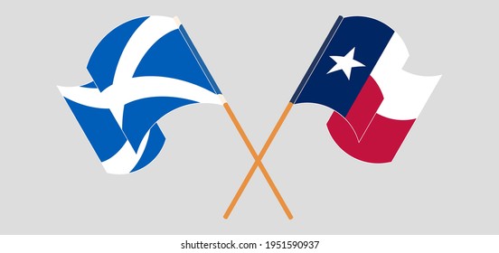 Gekreuzte und wehende Flaggen von Schottland und dem Staat Texas