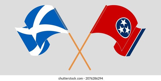 Banderas cruzadas y ondeando banderas de Escocia y del Estado de Tennessee. Ilustración del vector
