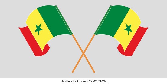 Crossed and waving flags of Senegal
