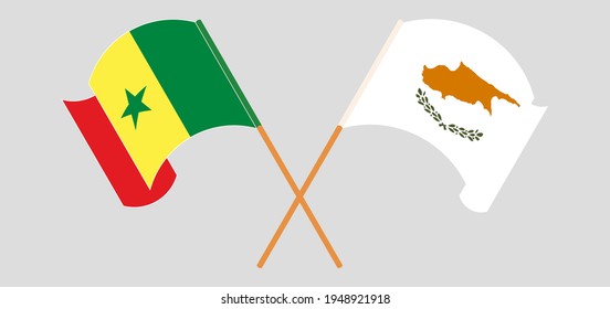 Crossed and waving flags of Senegal and Cyprus