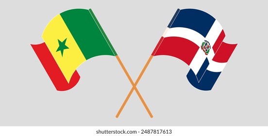 Crossed and waving flags of Senegal and Dominican Republic. Vector illustration
