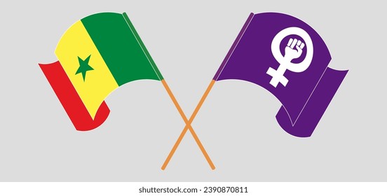 Cruzaron y ondearon banderas de Senegal y feminismo. Ilustración del vector
