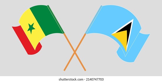 Cruzaron y ondearon banderas de Senegal y Santa Lucía. Ilustración del vector
