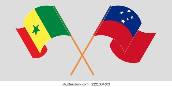 Crossed and waving flags of Senegal and Samoa. Vector illustration
