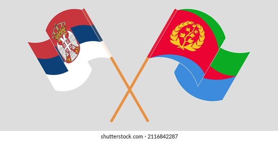 Crossed and waving flags of Serbia and Eritrea. Vector illustration