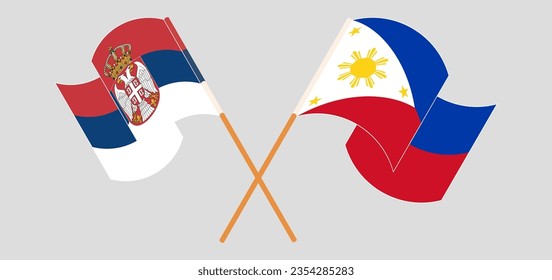 Crossed and waving flags of Serbia and the Philippines. Vector illustration
