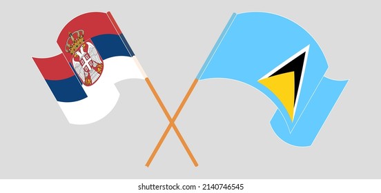 Crossed and waving flags of Serbia and Saint Lucia. Vector illustration
