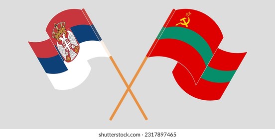 Crossed and waving flags of Serbia and Transnistria. Vector illustration
