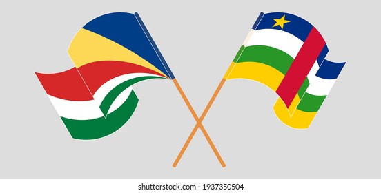 Banderas cruzadas y ondeando banderas de Seychelles y la República Centroafricana