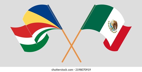 Cruzaron y ondearon banderas de Seychelles y México. Ilustración del vector
