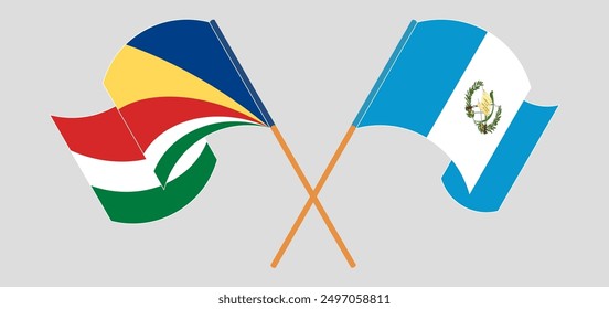 Überquerte und wehende Fahnen der Seychellen und der Republik Guatemala. Vektorgrafik
