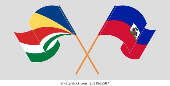 Banderas cruzadas y ondeando de Seychelles y la República de Haití. Ilustración vectorial.
