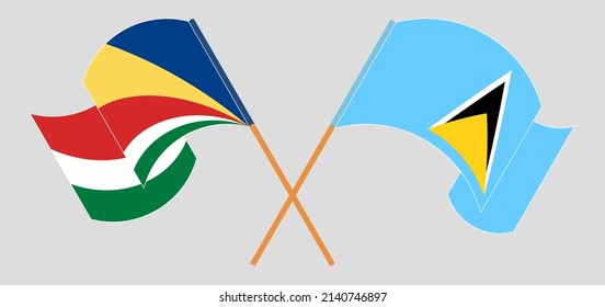 Cruzaron y ondearon banderas de Seychelles y Santa Lucía. Ilustración del vector
