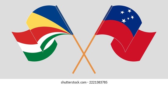 Gekreuzte und wehende Flaggen der Seychellen und Samoas. Vektorgrafik
